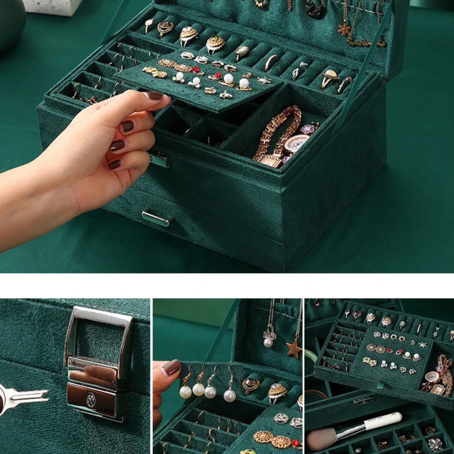 Boîte à bijoux avec tiroir vert émeraude