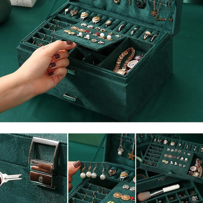 Boîte à bijoux avec tiroir vert émeraude